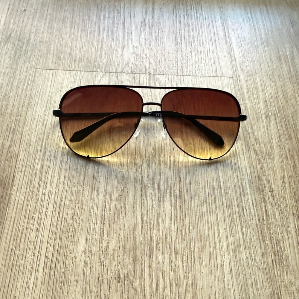 quay australia high key brown yellow aviator metal frame sunglasses eyewear NEW